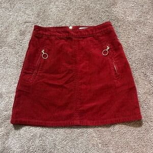 Burnt Orange Corduroy Mini Skirt with Gold Zipper Details - Size Small